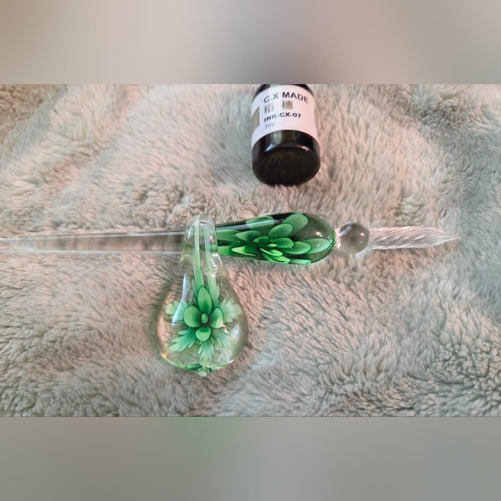 Green Floral Glass Ink Pen Calligraphy Pen